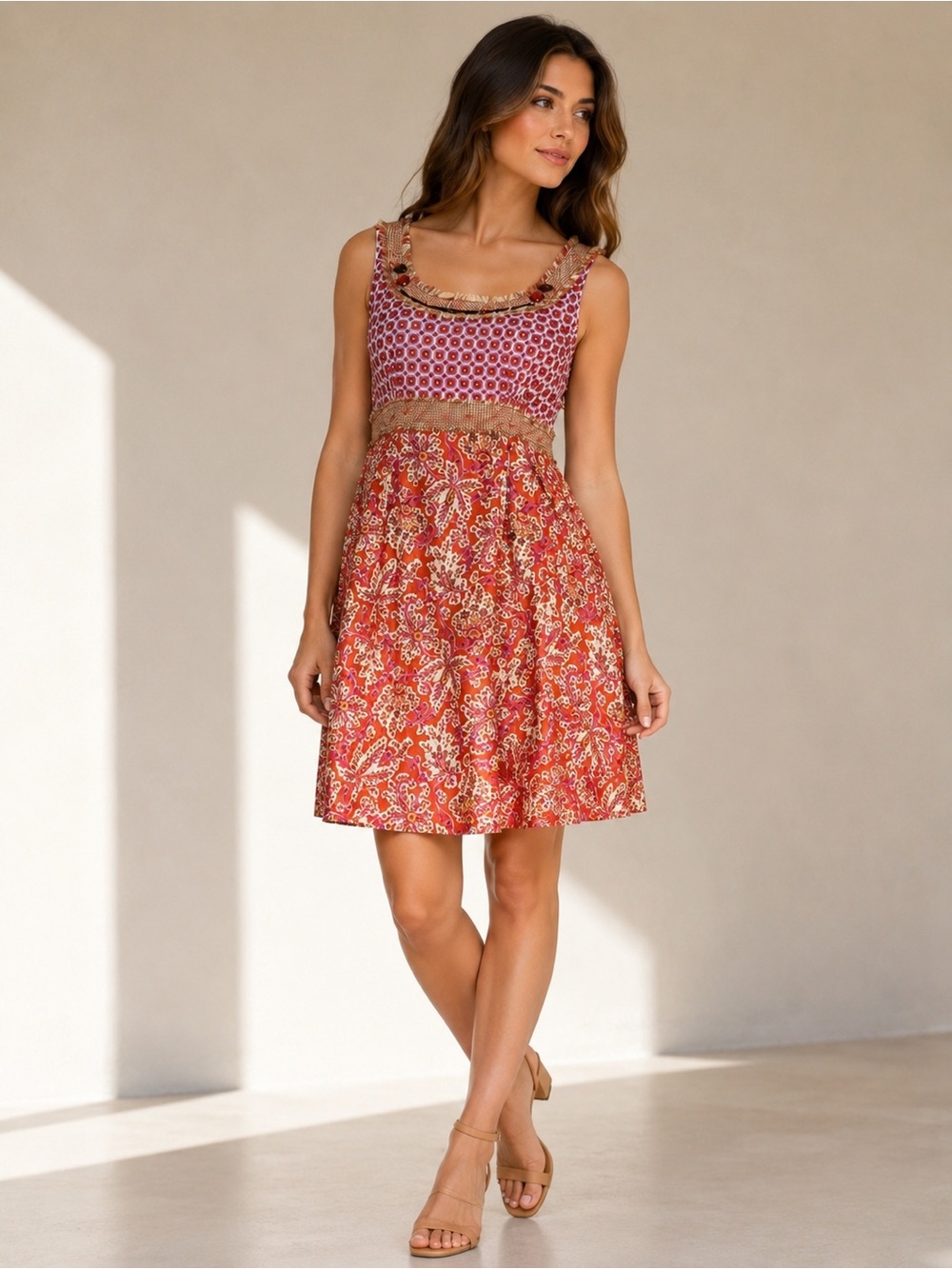 Schumacher Y2K Paisley Mini Dress Jeweled Tweed Trim NWT $470 XS